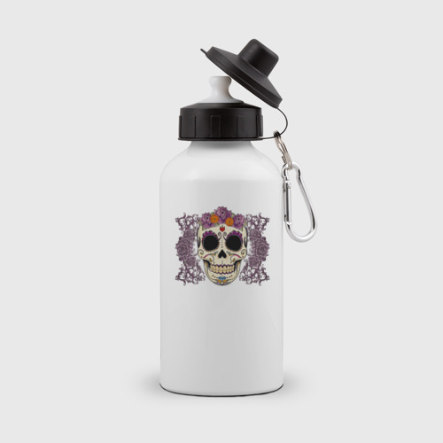 Бутылка спортивная Мексиканский череп и фиолетовый розы