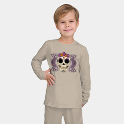 Детская пижама с лонгсливом хлопок Мексиканский череп и фиолетовый розы - фото 2