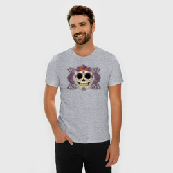 Мужская футболка хлопок Slim Мексиканский череп и фиолетовый розы - фото 2