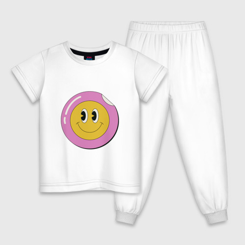 Детская пижама хлопок с принтом Счастливый смайлик в стиле retro, вид спереди #2
