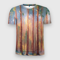 Мужская футболка 3D Slim Солнечный сосновый лес