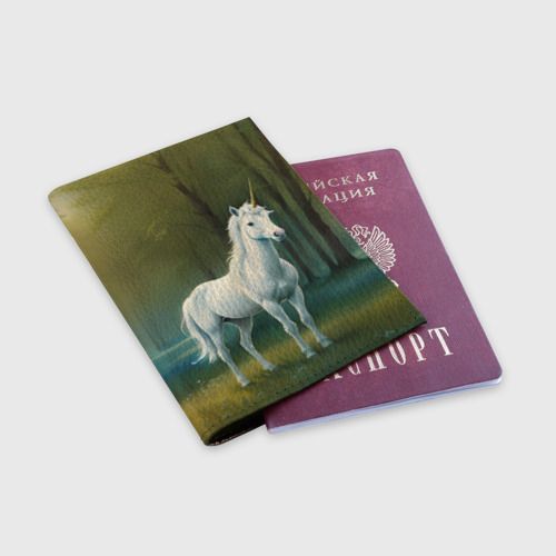 Обложка для паспорта матовая кожа Единорог в летнем лесу, цвет пыльно-розовый - фото 3