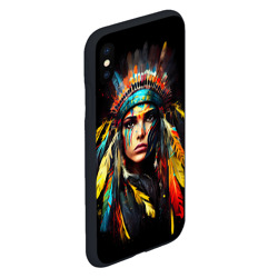 Чехол для iPhone XS Max матовый Молодая индианка в ярких перьях - фото 2