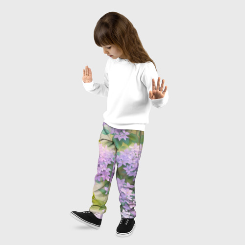 Детские брюки 3D с принтом Акварельная ветка сирени, фото на моделе #1