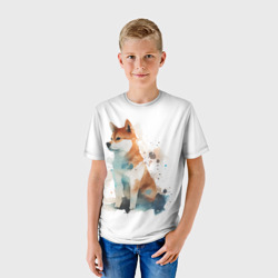 Детская футболка 3D Сиба-ину акварель - фото 2