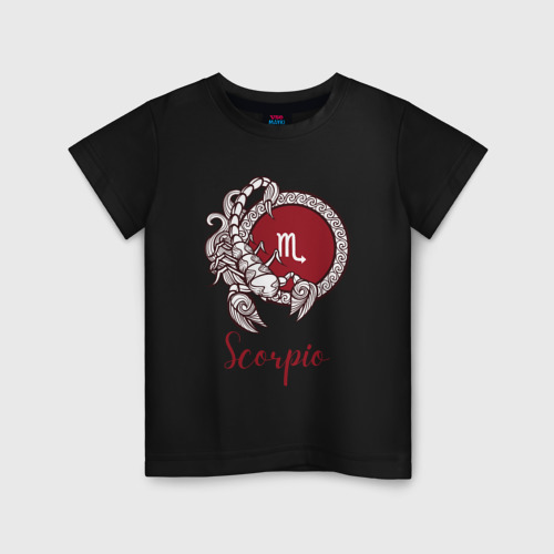 Детская футболка хлопок с принтом Скорпион знак зодиака, вид спереди #2