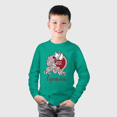 Детский лонгслив хлопок с принтом Водолей знак зодиака, фото на моделе #1