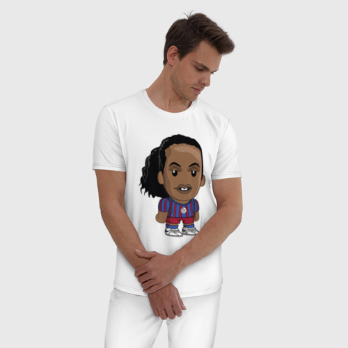 Мужская пижама хлопок Ronaldinho Barcelona, цвет белый - фото 3