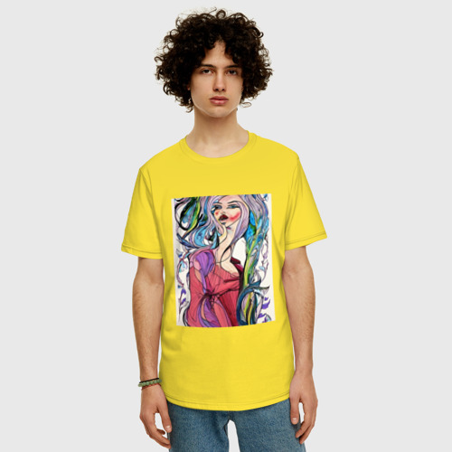 Мужская футболка хлопок Oversize с принтом Ветряная красотка, фото на моделе #1