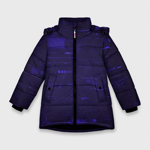 Зимняя куртка для девочек 3D с принтом Киберпанк изнутри, вид спереди #2