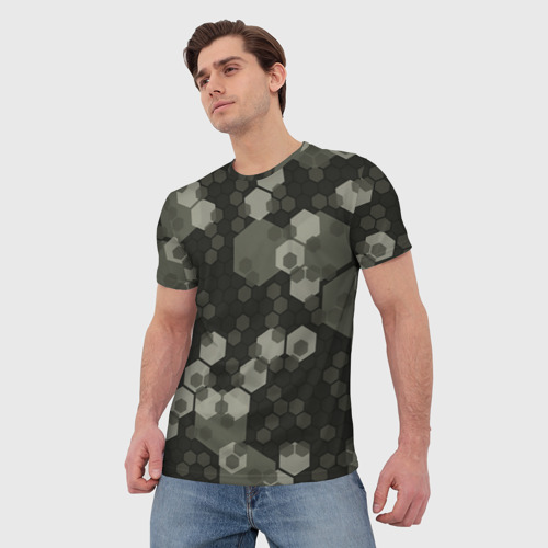 Мужская футболка 3D с принтом Зеленый камуфляж из сот, фото на моделе #1