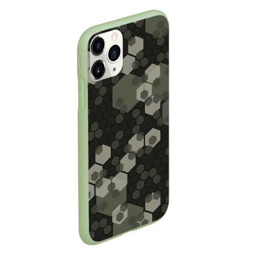 Чехол для iPhone 11 Pro матовый с принтом Зеленый камуфляж из сот, вид сбоку #3