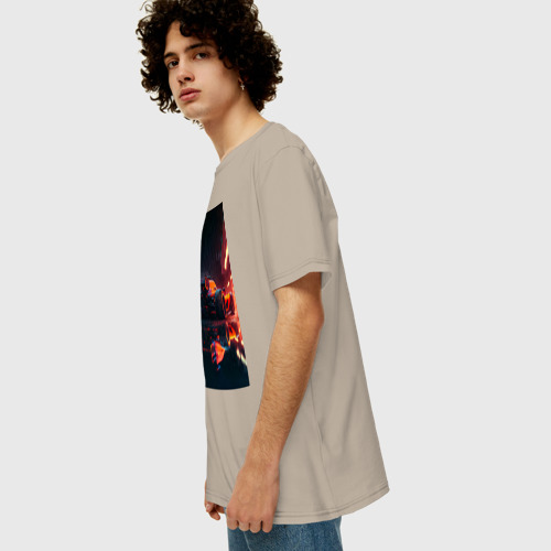 Мужская футболка хлопок Oversize с принтом Ночной спорткар, вид сбоку #3