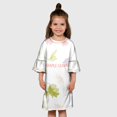 Детское платье 3D с принтом Паттерн с листьями клёна, вид сбоку #3