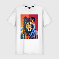 Модный лев - искусство – Мужская футболка хлопок Slim с принтом купить