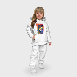 Костюм с принтом Модный лев - искусство для ребенка, вид на модели спереди №4. Цвет основы: белый