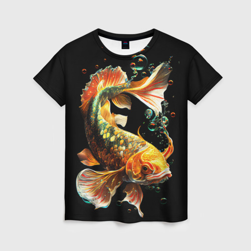Женская футболка 3D с принтом Золотая рыбка моей мечты, вид спереди #2