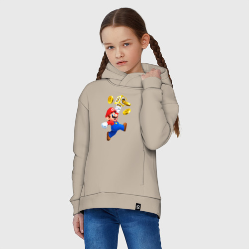 Детское худи Oversize хлопок Марио сбивает монетки, цвет миндальный - фото 3