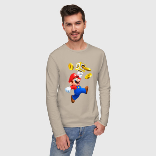 Мужской лонгслив хлопок Марио сбивает монетки, цвет миндальный - фото 3