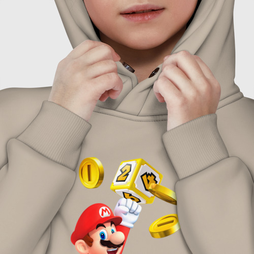 Детское худи Oversize хлопок Марио сбивает монетки, цвет миндальный - фото 7