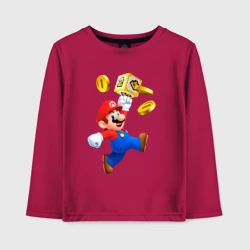 Детский лонгслив хлопок Марио сбивает монетки