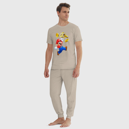 Мужская пижама хлопок с принтом Марио сбивает монетки, вид сбоку #3