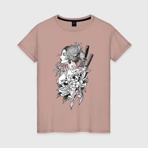 Женская футболка хлопок с принтом Japan Chrysanthemum, вид спереди #2