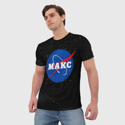 Футболка с принтом Макс НАСА космос для мужчины, вид на модели спереди №2. Цвет основы: белый