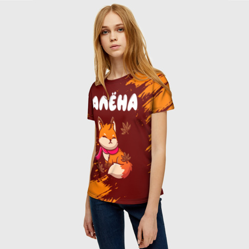 Женская футболка 3D Алёна осенняя лисичка, цвет 3D печать - фото 3