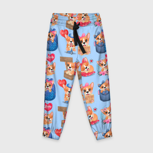 Детские брюки 3D с принтом Забавные щенки, вид спереди #2