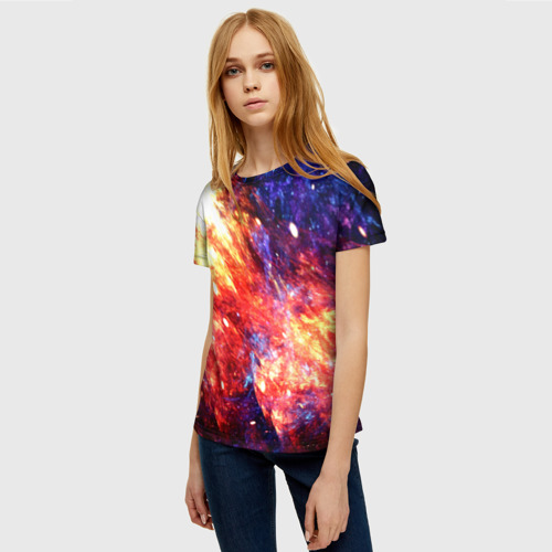 Женская футболка 3D Космическое сияние ночь, цвет 3D печать - фото 3