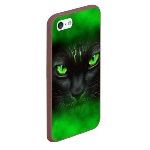 Чехол для iPhone 5/5S матовый Черный кот и зеленый дым, цвет коричневый - фото 3