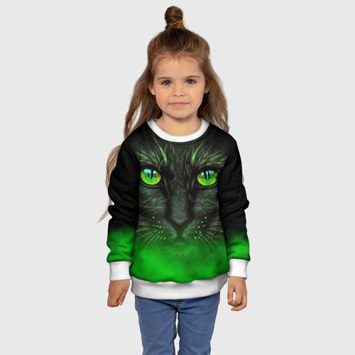 Детский свитшот 3D Черный кот с зеленым цветом, цвет 3D печать - фото 7
