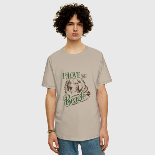 Мужская футболка хлопок Oversize Бигль, цвет миндальный - фото 3