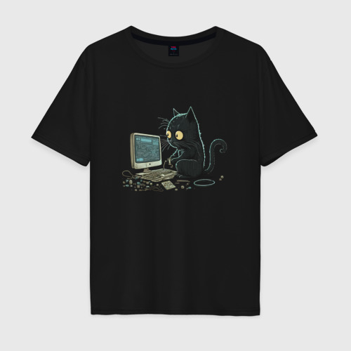 Мужская футболка хлопок Oversize с принтом Пушистый программист, вид спереди #2