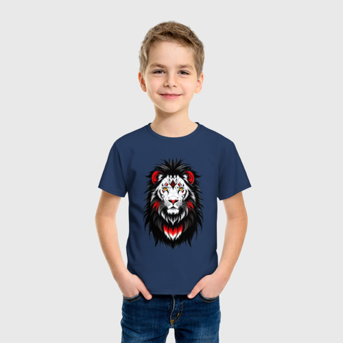 Детская футболка хлопок с принтом Графичный портрет льва, фото на моделе #1