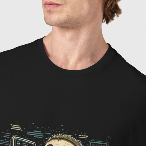 Мужская футболка хлопок Ленивец программист, цвет черный - фото 6