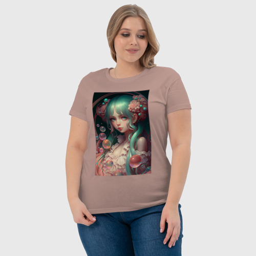 Женская футболка хлопок с принтом Фея с голубыми волосами, фото #4