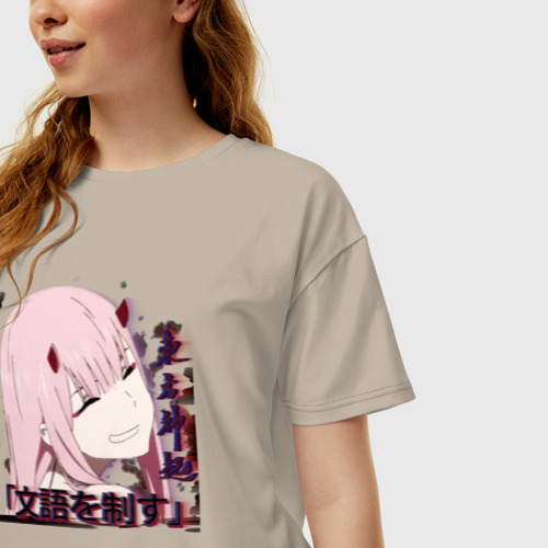 Женская футболка хлопок Oversize Anime X Girl, цвет миндальный - фото 3