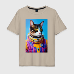 Мужская футболка хлопок Oversize Кот космонавт в скафандре