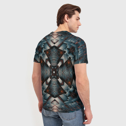 Мужская футболка 3D с принтом Металлическая техноброня, вид сзади #2