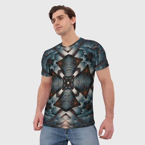 Мужская футболка 3D с принтом Металлическая техноброня, фото на моделе #1