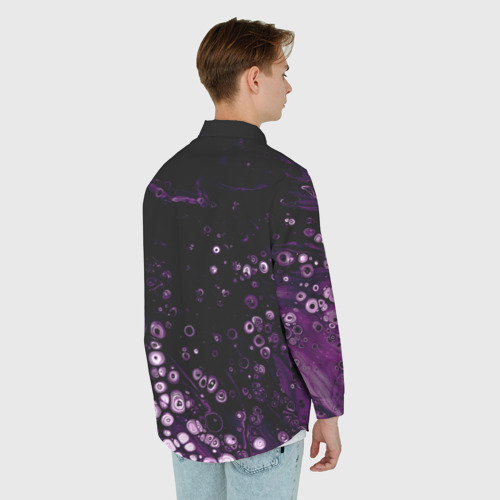 Мужская рубашка oversize 3D с принтом Во тьме фиолетовые краски, вид сзади #2