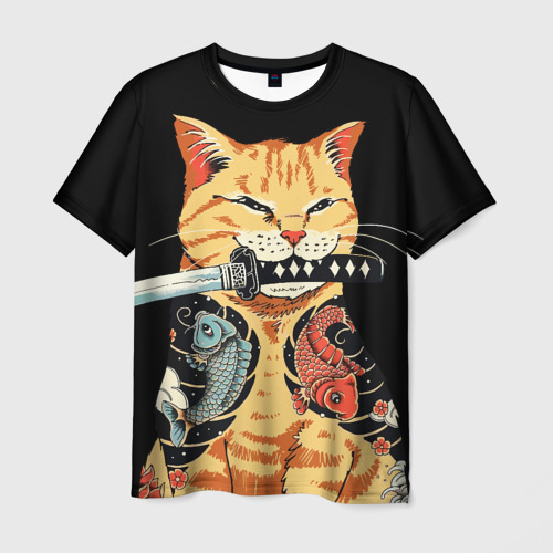 Мужская футболка с принтом Yakuza tattoo cat, вид спереди №1