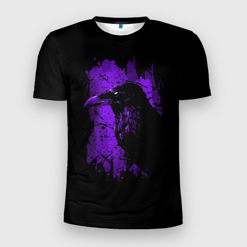 Мужская футболка приталенная с принтом Dark purple raven, вид спереди №1