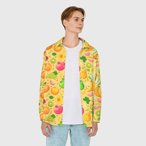 Мужская рубашка oversize 3D с принтом Fruit abundance, вид сбоку #3