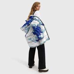 Куртка с принтом Японская графика волна паттерн для женщины, вид на модели спереди №3. Цвет основы: черный