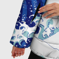 Куртка с принтом Японская графика волна паттерн для женщины, вид на модели спереди №4. Цвет основы: черный