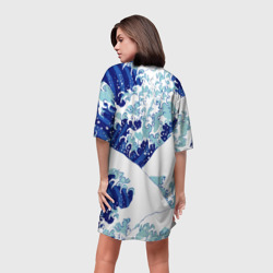 Платье с принтом Японская графика волна паттерн для женщины, вид на модели сзади №2. Цвет основы: белый