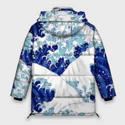 Куртка с принтом Японская графика волна паттерн для женщины, вид сзади №1. Цвет основы: черный